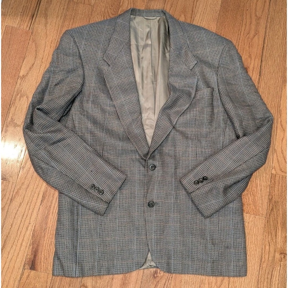 Made USA Quiet Luxury Glen Plaid Sport Coat Wool Blend Blazer 43L‎ Vintage